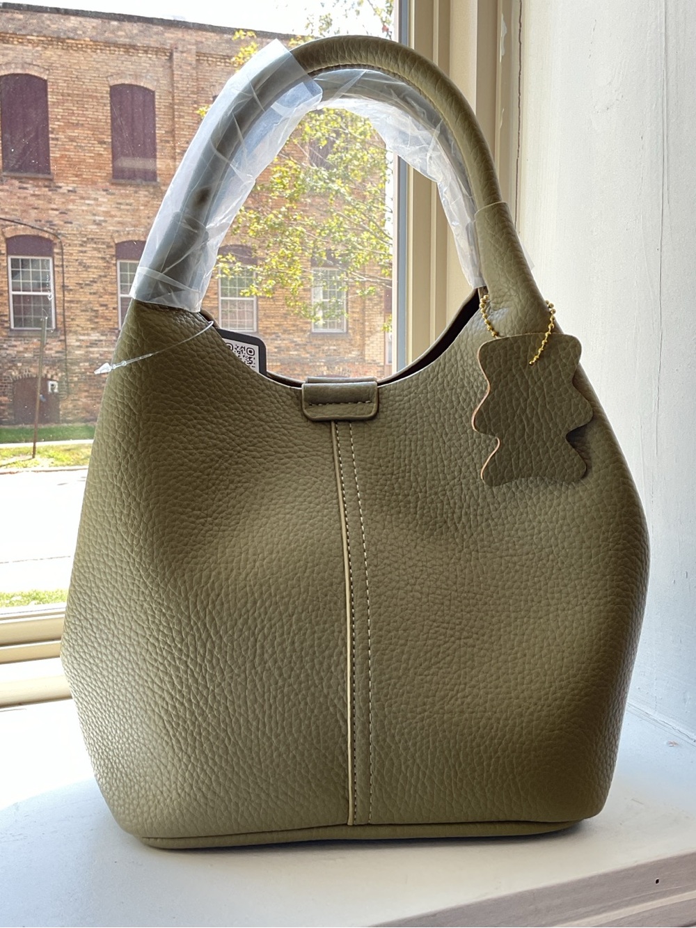 Olive Green Pebbled Leather Hobo Bag